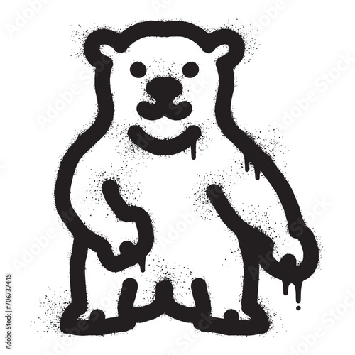 Standing polar bear graffiti drawn with black spray paint
