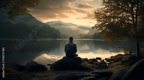 A high-quality photo captures an individual lost in thought in a peaceful setting, emphasizing introspection and the serenity of quiet moments. photo