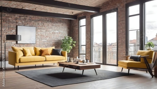 Living room with sofas in loft style flat © Antonio Giordano