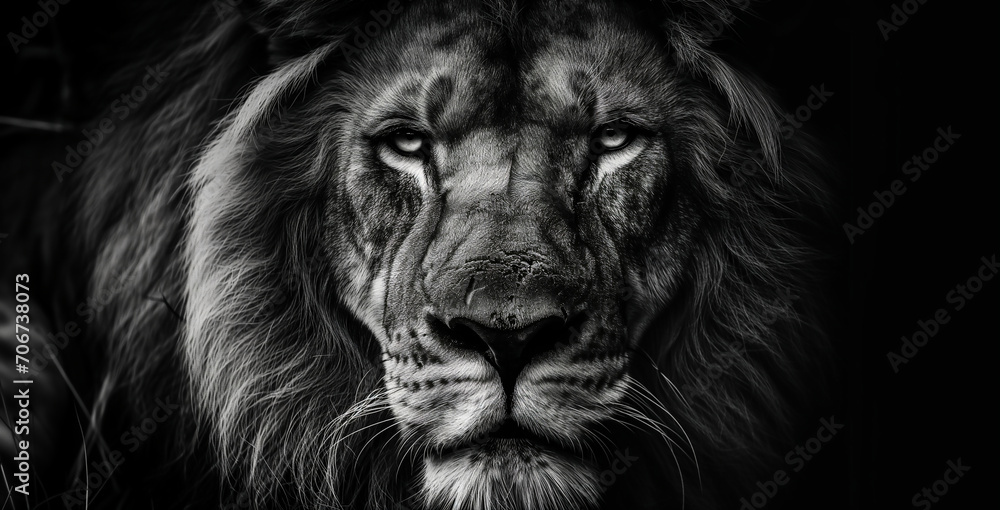 Majestic Lion king , Portrait on black background, Wildlife animal	
