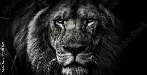 Majestic Lion king , Portrait on black background, Wildlife animal 