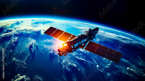 Artist's rendering of satellite satellite above the earth's horizon.