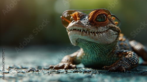 Little cute crocodile in sunglasses