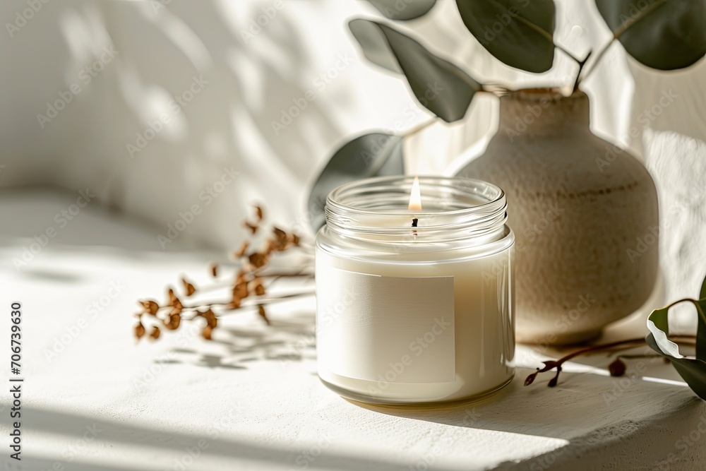 Candle Jar , Mockup ,white wax, close up, generated with AI Candle Jar , Mockup ,white wax, close up, generated with AI
