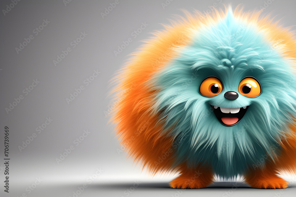 Fototapeta premium Cute orange fluffy monster - lovely being playing vector ball character generative ai