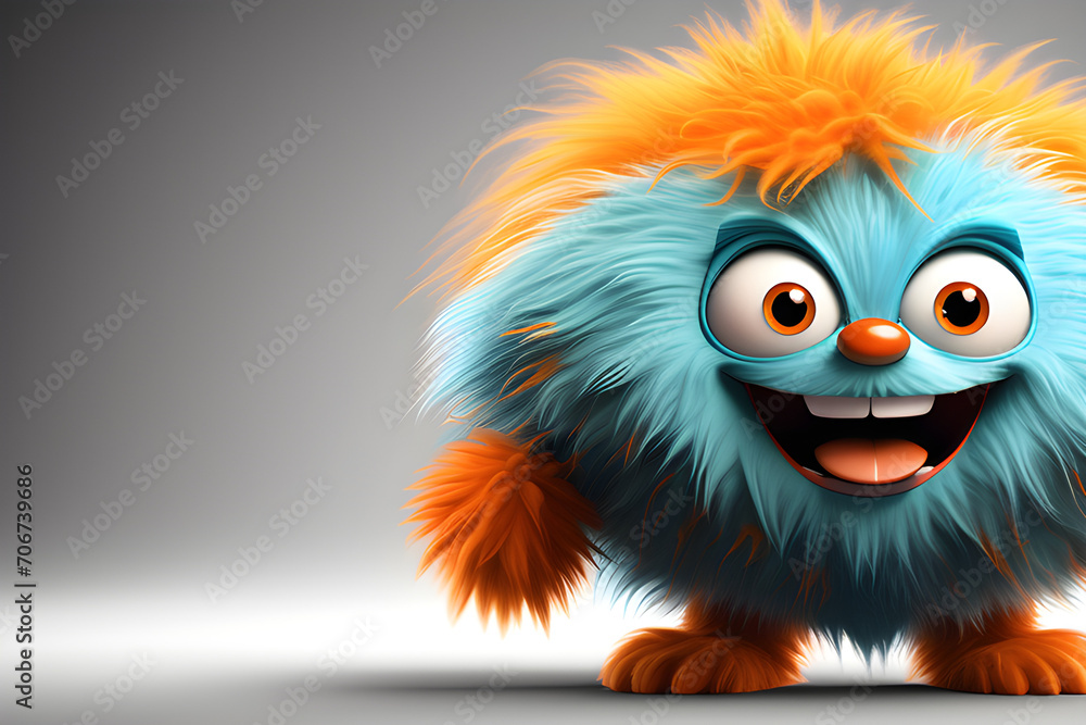 Fototapeta premium Cute orange fluffy monster - lovely being playing vector ball character generative ai
