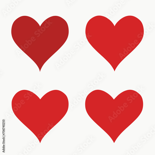 set of red heart icons on a white background , illustration 