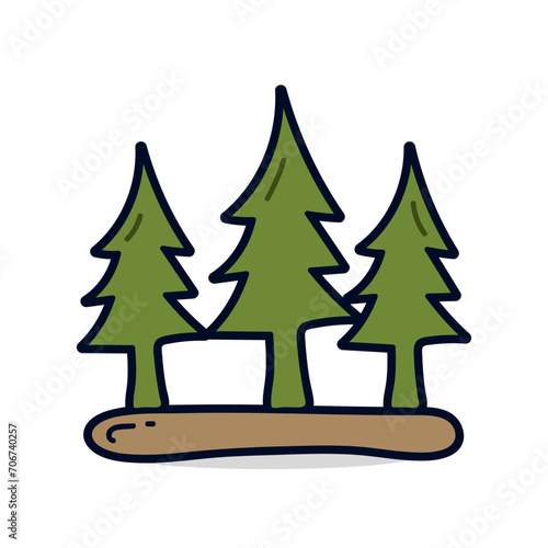 Pine tree doodle icon. Forest and nature theme. Isolated design. Vector illustration
