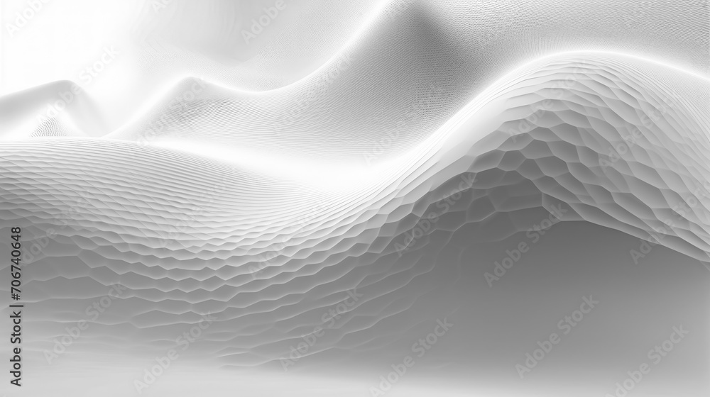 White background with wavy lines and blurry image of wave.