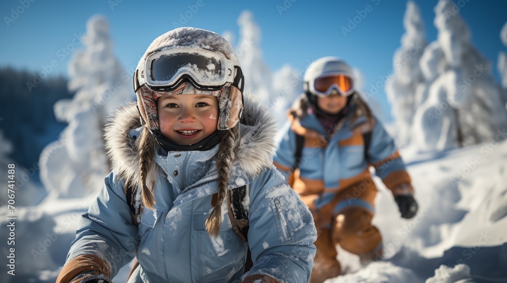 a couple of kids that are standing in the snow a couple of kids that are standing in the snow