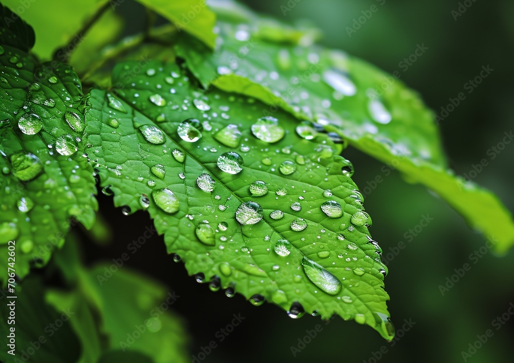 a green leaf with water droplets a green leaf with water droplets
