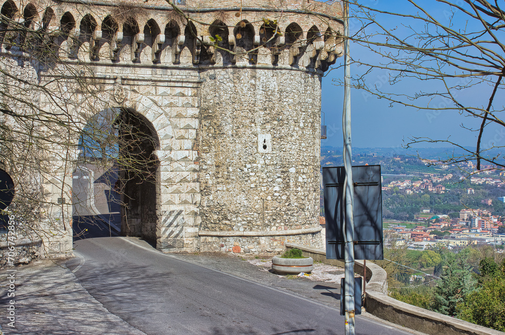 Obraz premium The Porta Ternana, the gateway to the city of Narni, one of the most important symbols of the beautiful medieval city.