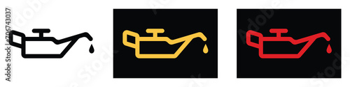 Icon of oil check in motor. Car engine. Warning light indicator. Vector Symbol of pressure in engine. Logo for dashboard, automobile panel and service