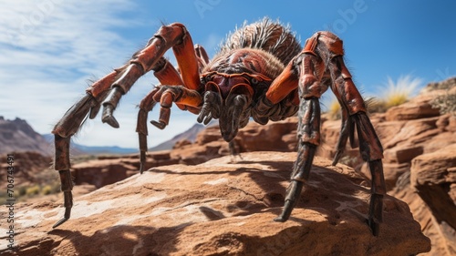 A tarantula clinging to the side of a rock face, showcasing its ability to navigate various terrains -Generative Ai © Online Jack Oliver