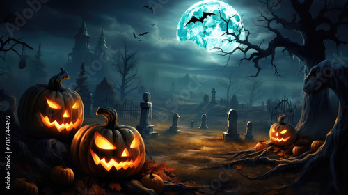 Scary Halloween Night Cemetery