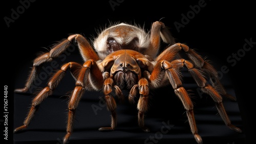 A tarantula in a defensive pose, with its vibrant colors and patterns accentuated under controlled studio lighting -Generative Ai