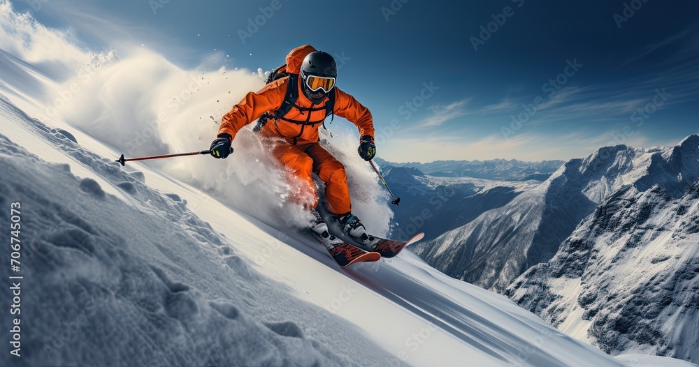 extreme winter sport with skier jumping
