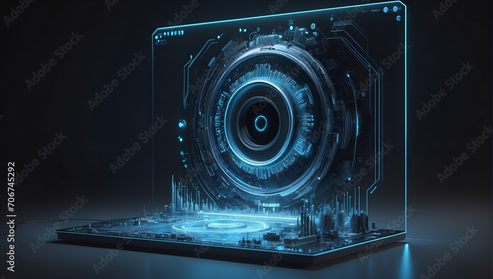 Futurama Focus: Dynamic 3D Illustration of Tech Eye. AI generated Futurama Focus: Dynamic 3D Illustration of Tech Eye. AI generated