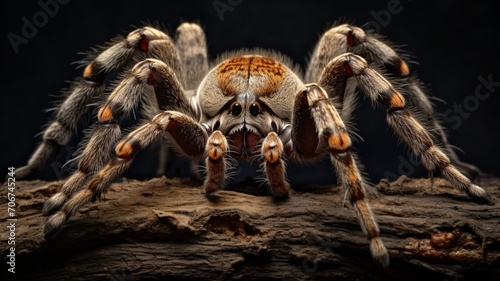 A tarantula in the midst of grooming its intricate leg joints  capturing the meticulous cleaning proces -Generative Ai