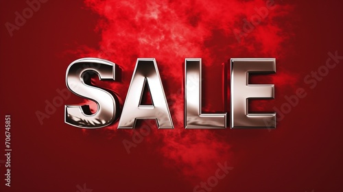 SALE in a sleek silver font on a fiery red background photo