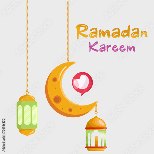 Vector illustration of ramadan kareem, moon and lamp with love