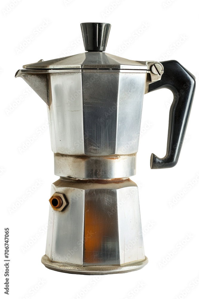 Traditional metal coffee maker over isolated white transparent background Traditional metal coffee maker over isolated white transparent background