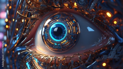 Futuristic Illumination: 3D Glimpse into the Digital Eye of Tomorrow. AI generated