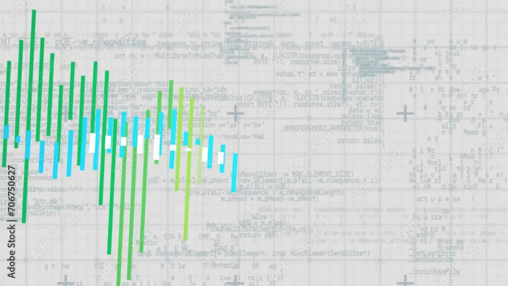 Animation of financial data processing over grid on grey background Animation of financial data processing over grid on grey background