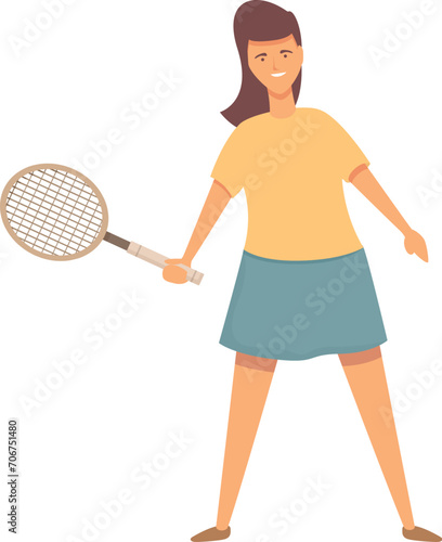 Girl play tennis icon cartoon vector. People trainer body. Play body