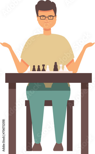 Boy chess play icon cartoon vector. School table sport. Body children