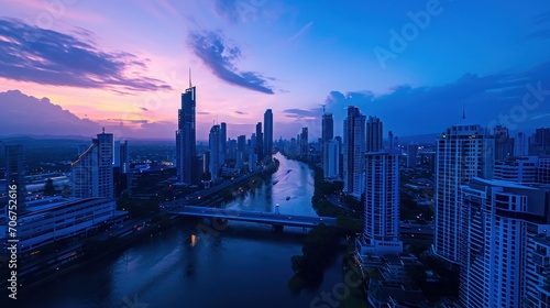 Aerial view of peaceful cityscape before sunrise © Orxan