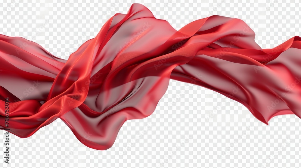 Flying red silk fabric. Waving satin cloth isolated on transparent PNG background Flying red silk fabric. Waving satin cloth isolated on transparent PNG background