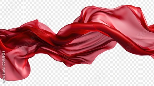 Flying red silk fabric. Waving satin cloth isolated on transparent PNG background photo