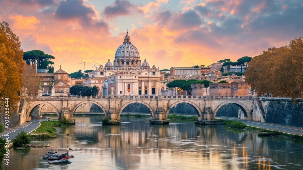 St Peter's Cathedral behind the Aelian Bridge, Rome, Italy