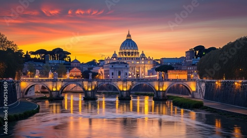 St Peter's Cathedral behind the Aelian Bridge, Rome, Italy © Orxan