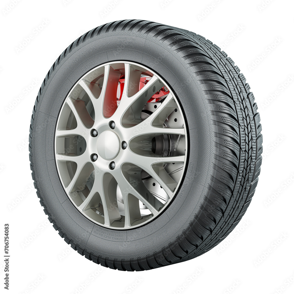 Car wheel, 3D rendering isolated on transparent background