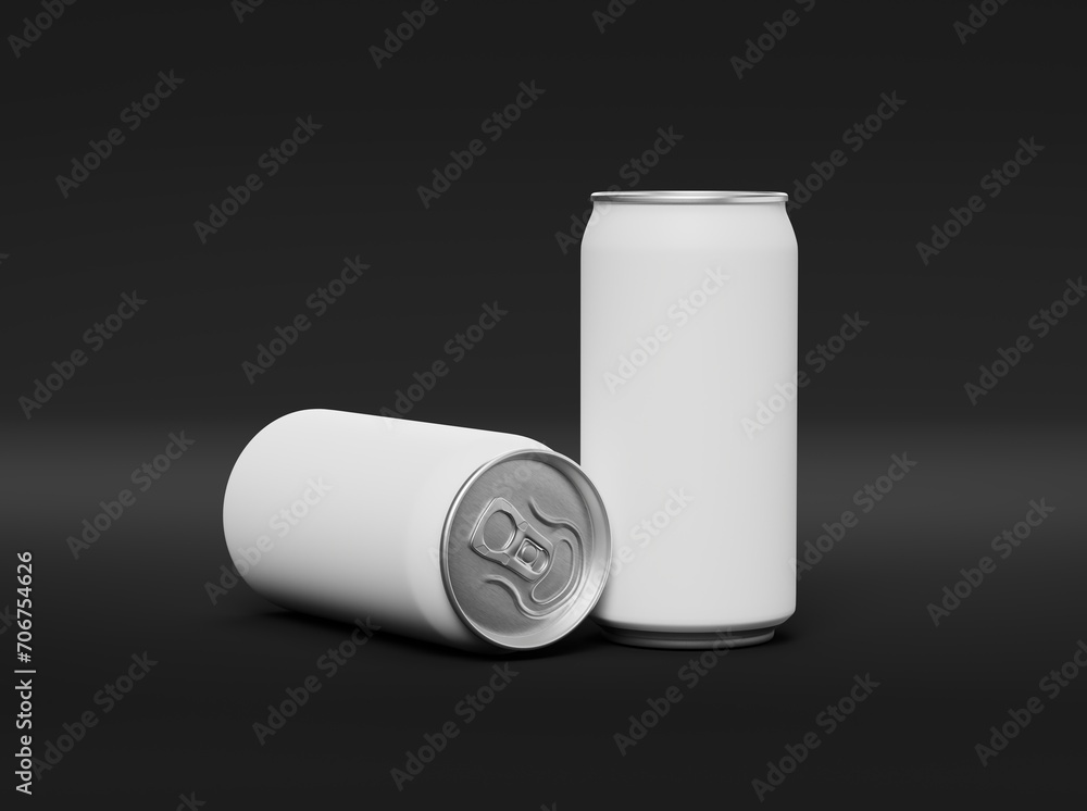 Product Photo Set with Two White Cans on Black Background Product Photo Set with Two White Cans on Black Background