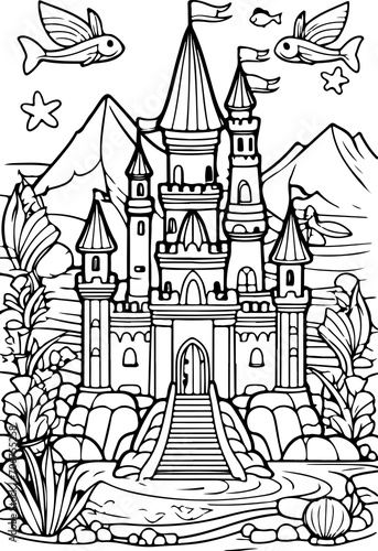 Coloring pages with fairytale castle