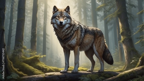 illustration of wolf in the woods