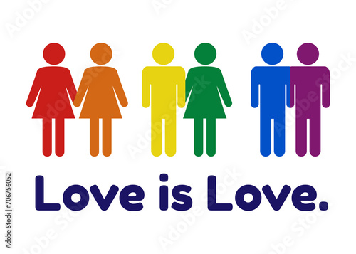 Love is love  people group LGBT concept art. rainbow colors illustration pride month