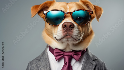 Cute cartoon dog with glasses and suit modern © tanya78