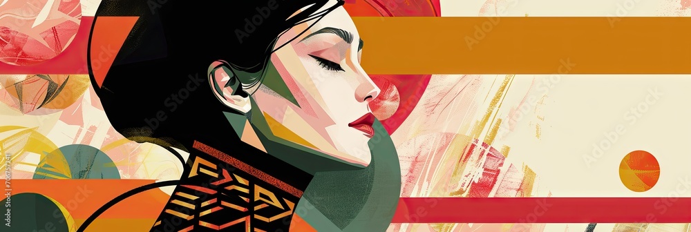 Art Deco Fashion Illustration Background - A Stylish Woman depicted in an Art Deco style with Geometric Patterns and Bold Colors Wallpaper created with Generative AI Technology