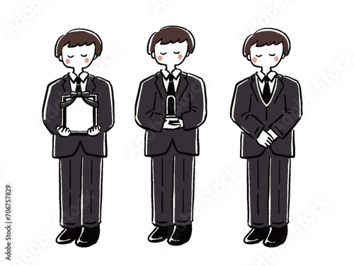 喪服の男性　全身　手描き風イラストセット