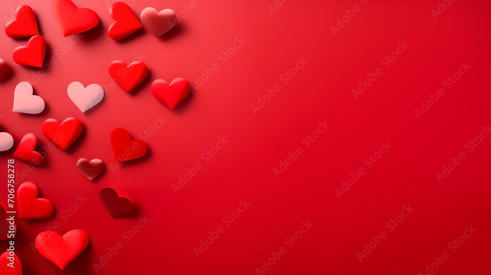 Red heart frame on a red background, creating a romantic ambiance for Valentine's Day. Side view, leaving room for text inclusion. Red heart frame on a red background, creating a romantic ambiance for Valentine's Day. Side view, leaving room for text inclusion.