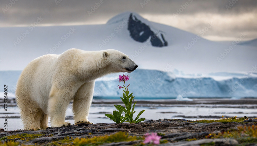 ours polaire et réchauffement climatique - obrazy, fototapety, plakaty 