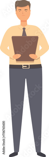 Clipboard inventory icon cartoon vector. Manager person. Mail structure cart