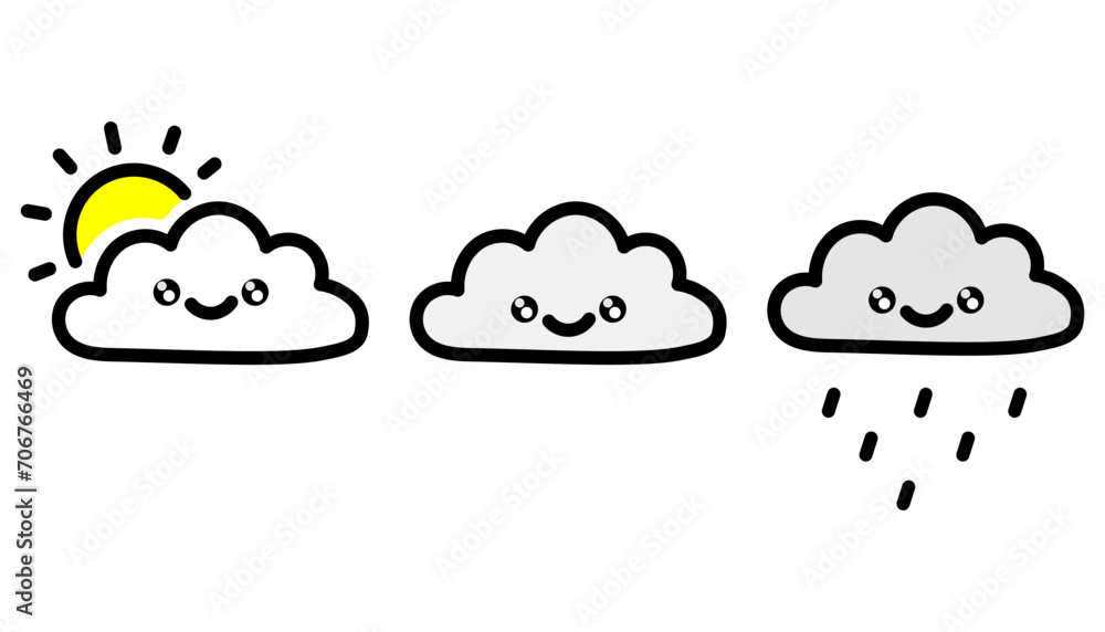 Clouds and weather. cartoon character flat design. simple vector illustration isolated on white