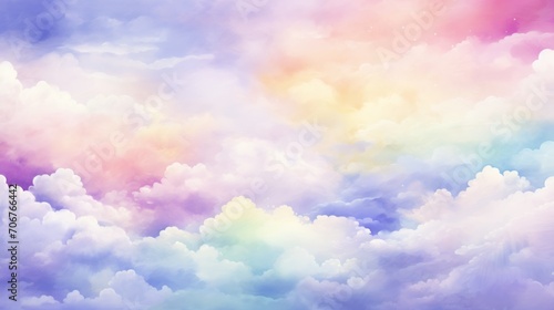 Pastel colored sky with fluffy clouds  dreamy background for design. Tranquility and nature.