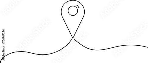 Map pin line background. Navigator, guide, itinerary. Continuous line drawing of GPS icon. Illustration