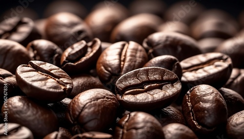 Coffee beans closeup on dark background. Generative AI